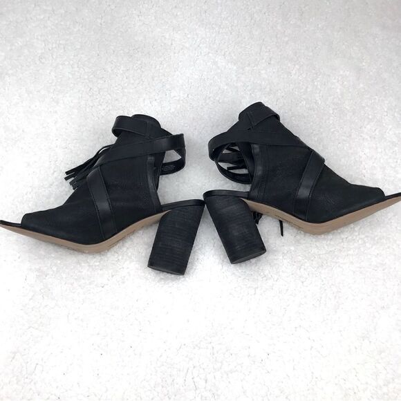 Sam Edelman Vermont Black Leather Peep Toe Cross Strap Tassel Ankle Boot - Picture 5 of 16